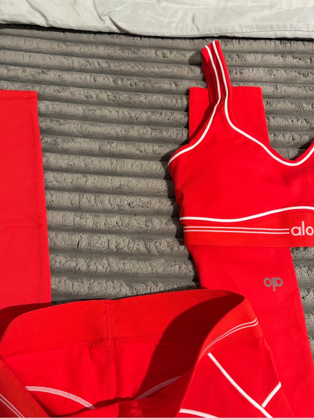ALO Yoga Red Sports Bra with White Piping Accents - Picture 3 of 6